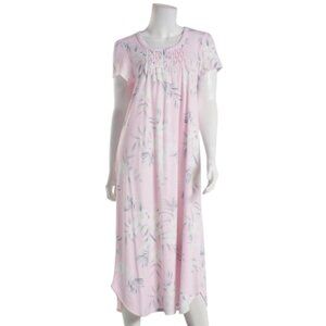 Miss Elaine Women's Short-Sleeve Floral Nightgown - Pink Bouquets Size Small